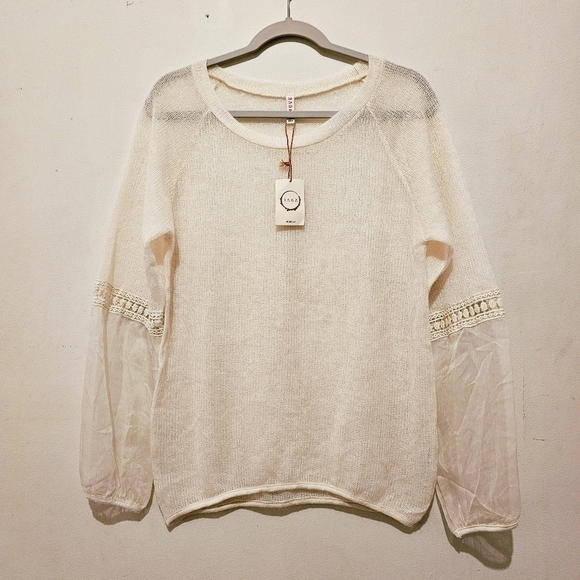 RAGA Anthropologie Sheer Open Knit Boho Tule Sleeve Sweater - Picture 1 of 8